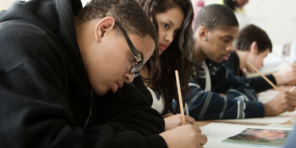students studying in class