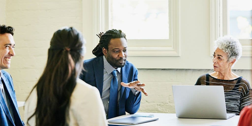 a business meeting in a conference room